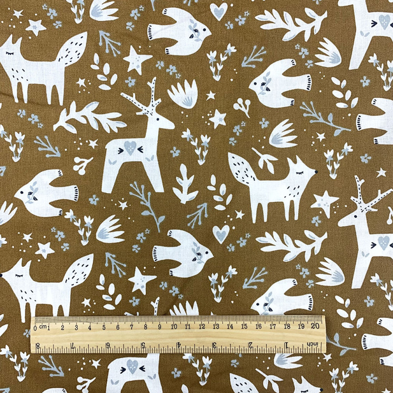 Printed Cotton YIHA Mocha / Gray Sky